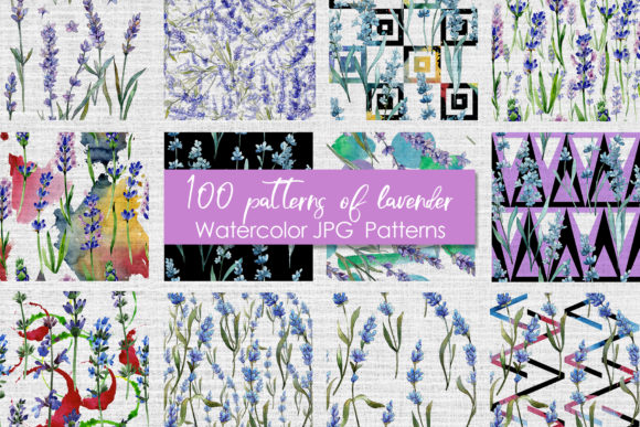 100 Patterns of Lavender Flower Watercolor Set