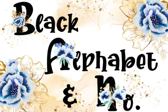 Black Watercolor Anemone Alphabet and Illustrations