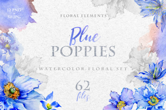 Blue Poppies Watercolor Illustrations