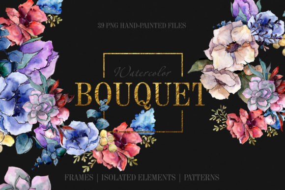 Bouquet Breath of Tenderness Watercolor Png and Illustrations