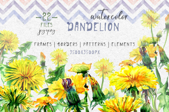 Bright Yellow Dandelion Watercolor Set Illustrations