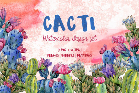 Cool Cacti Tropical Flower Watercolor Set & Illustrations