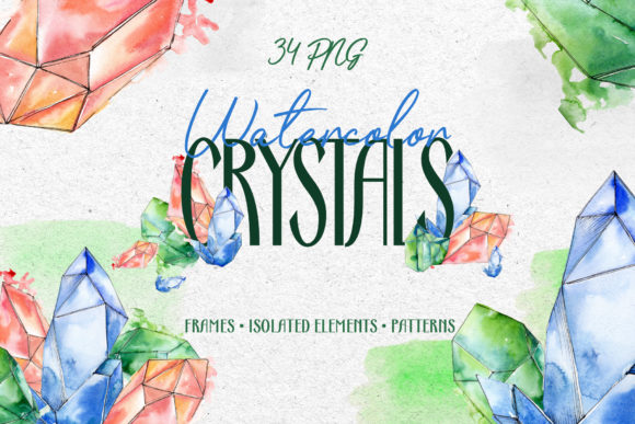 Crystals Corundum Red, Blue and Green Watercolor
