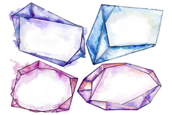 Crystals Pink and Blue Watercolor Illustrations