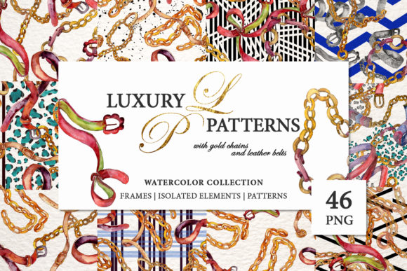 Gold Chains and Leather Belts Watercolor Illustrations