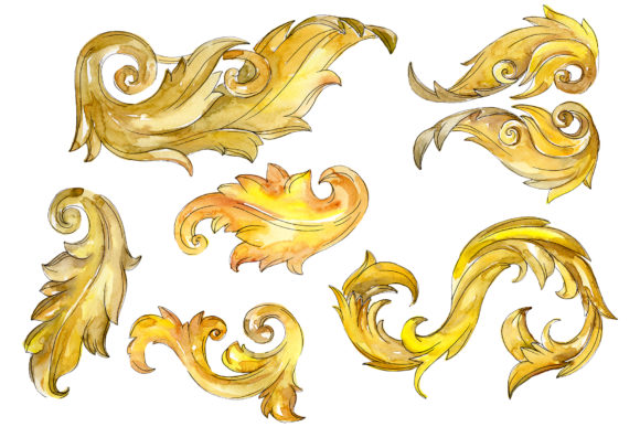 Gold Monograms Watercolor 4 Illustrations