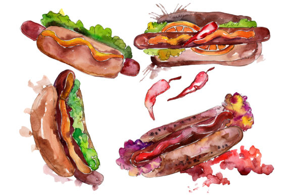 Hot-Dog with Pepper Watercolor