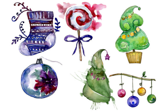New Year Decoration Watercolor Set