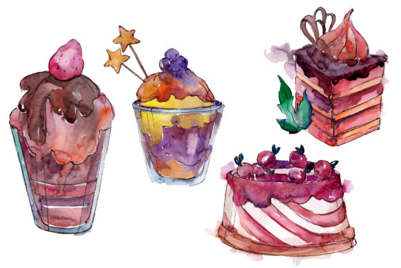 Spring Dessert Watercolor Illustrations