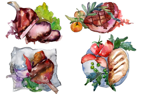 Steak Meat Watercolor Illustrations
