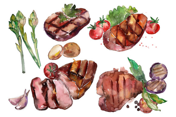Steak Watercolor Illustrations