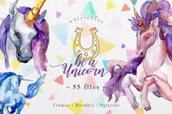 Unicorn Violet Watercolor Illustrations