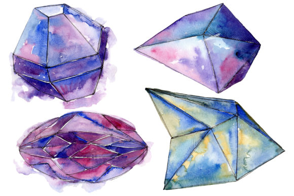 Violet Crystals Watercolor Illustrations