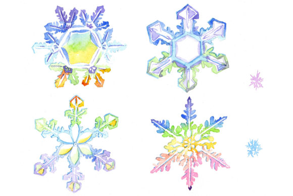 Watercolor Colorful Snowflakes Set Illustrations