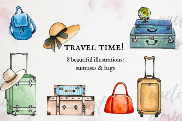 Watercolor Travel Clip Art, Vintage Suit Illustrations