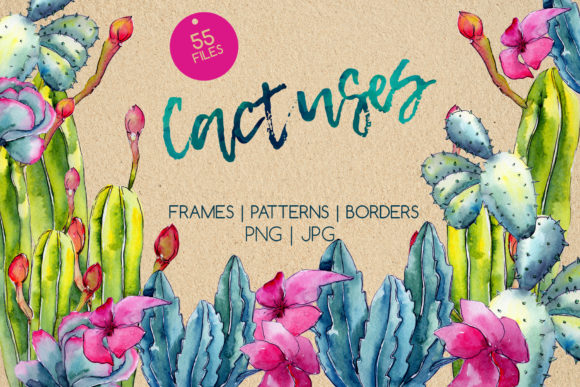 Wildflower Cactus Watercolor Set and Illustrations